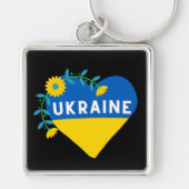 Colorful Ukraine Flag Flower Heart Sleutelhanger (Voorkant)