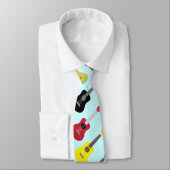 Colorful Ukulele Pattern Mint Blue Stropdas (Gebonden)