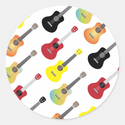Colorful Ukulele Pattern Music Ronde Sticker (Voorkant)