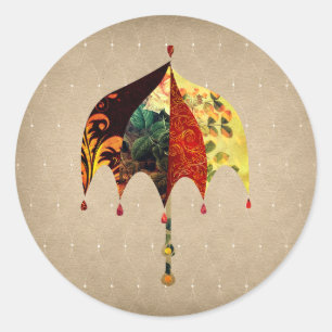 Colorful Umbrella Collage op Suede Kijk Ronde Sticker