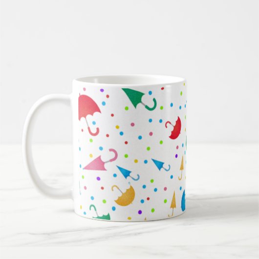 Colorful Umbrellas and Confetti Pattern Koffiemok (Links)