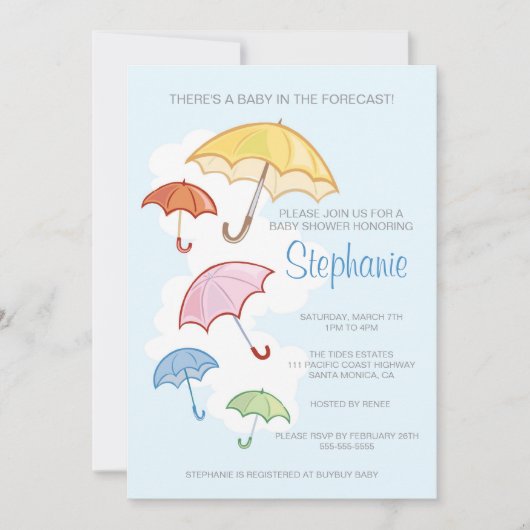 Colorful Umbrellas Baby shower Invitation Kaart (Voorkant)