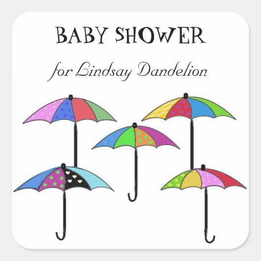 Colorful Umbrellas Baby shower Vierkante Sticker (Voorkant)