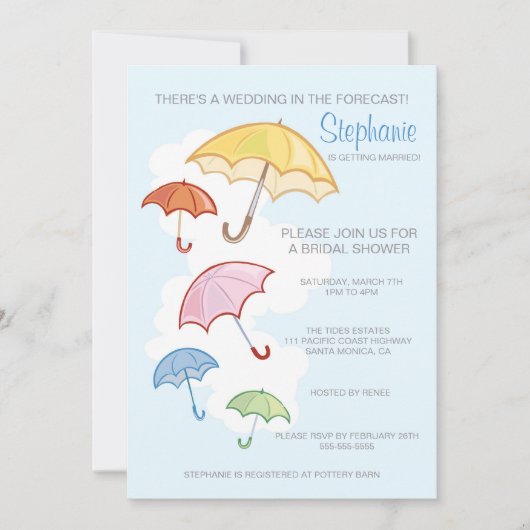 Colorful Umbrellas Bridal Shower Invitation Kaart (Voorkant)