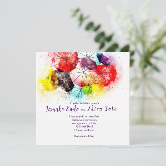 Colorful Umbrellas Weddenschap Kaart (Staand voorkant)