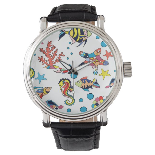 Colorful Underwater Zee Life Patroon Horloge (Voorkant)