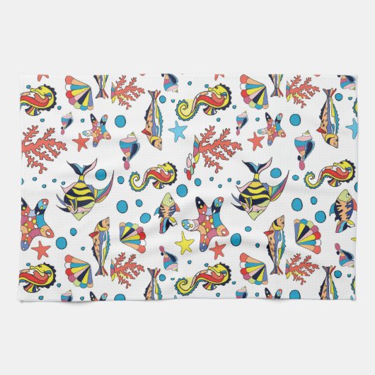 Colorful Underwater Zee Life Patroon Theedoek (Horizontaal)