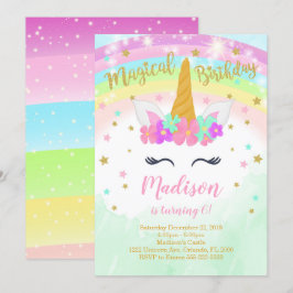 Colorful Unicorn Birthday Invitation Kaart