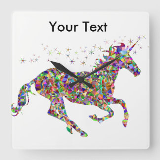 Colorful Unicorn Clock Vierkante Klok