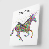 Colorful Unicorn Clock Vierkante Klok (Hoek)