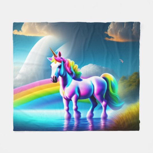 Colorful Unicorn Fleece Deken (Voorkant (Horizontaal))