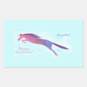 Colorful Unicorn Happy Birthday Persoonlijk Rechthoekige Sticker