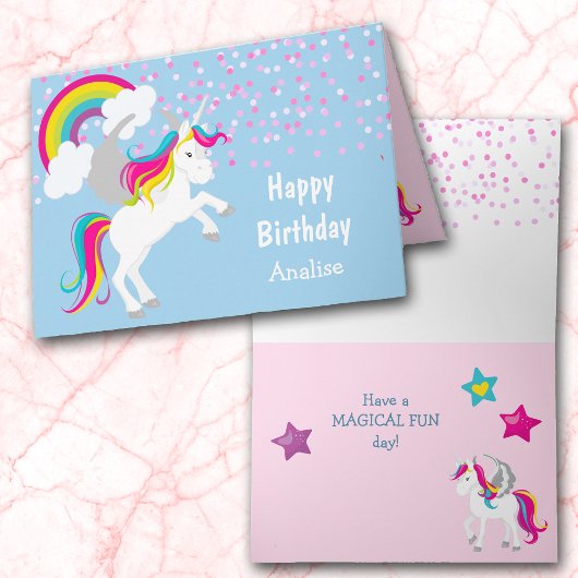 Colorful Unicorn Kids Birthday Kaart