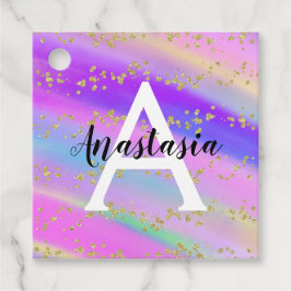 Colorful Unicorn Rainbow Gold Glitter Monogram Bedankjes Labels