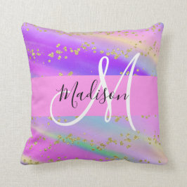 Colorful Unicorn Rainbow Gold Glitter Monogram Kussen