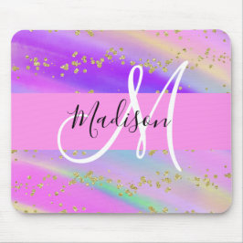 Colorful Unicorn Rainbow Gold Glitter Monogram Muismat