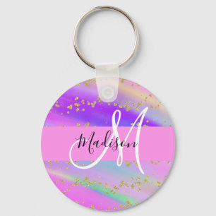 Colorful Unicorn Rainbow Gold Glitter Monogram Sleutelhanger