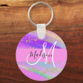 Colorful Unicorn Rainbow Gold Glitter Monogram Sleutelhanger (Voorkant)
