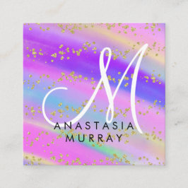 Colorful Unicorn Rainbow Gold Glitter Monogram Vierkante Visitekaartje