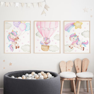 Colorful Unicorn, Rainbow, Stars, Girl Nursery Muurkunst Sets