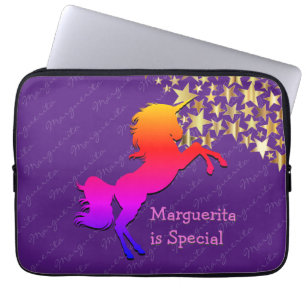 Colorful UNICORN Stars Persoonlijk Paars Laptop Sleeve