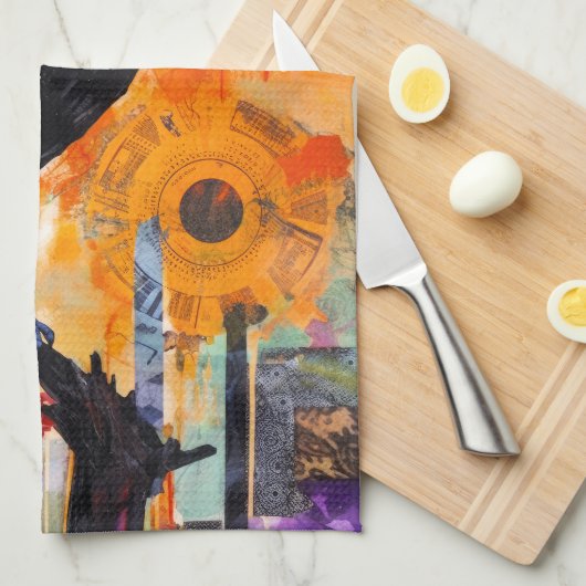 Colorful Unique Crow Collage Theedoek (Quarter Fold)