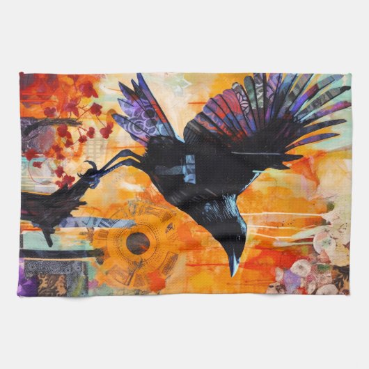 Colorful Unique Crow Collage Theedoek (Horizontaal)