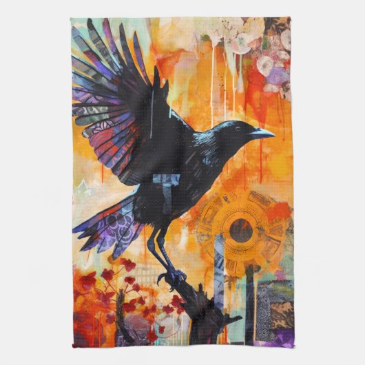 Colorful Unique Crow Collage Theedoek (Verticaal)