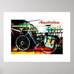 Colorful urban bike collage - serie amsterdam poster