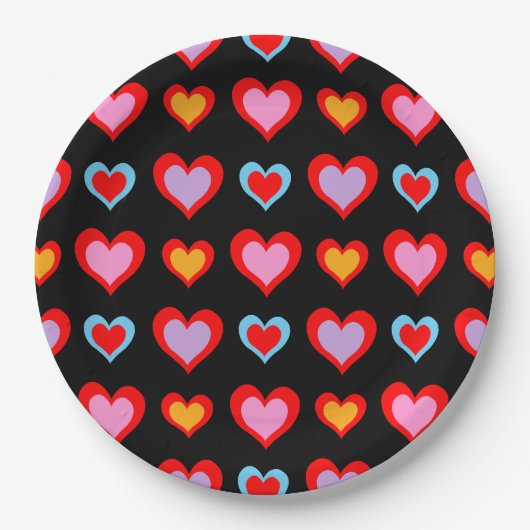 Colorful Valentijn Hearts Pattern Papieren Bordje (Voorkant)