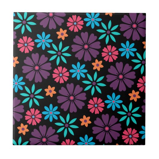Colorful Vector Flower Pattern Tegeltje (Voorkant)