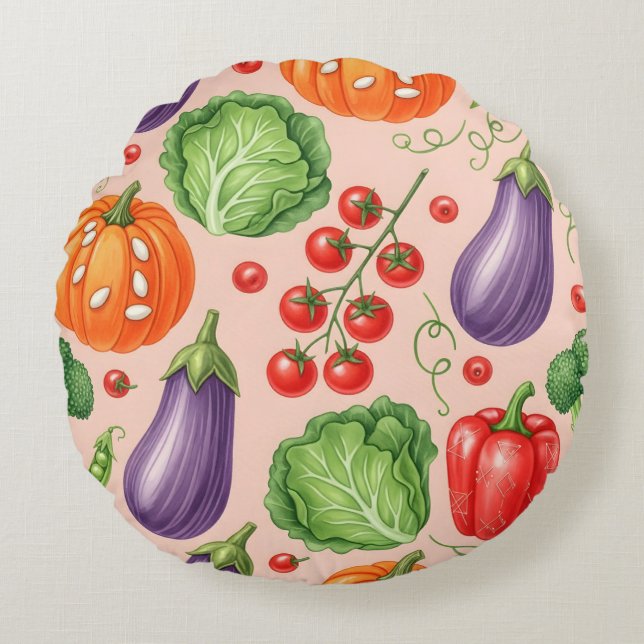 Colorful Vegetable Pattern Illustration Rond Kussen (Voorkant)