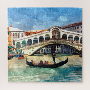Colorful Venice Canal Grande Rialto Bridge Art Legpuzzel