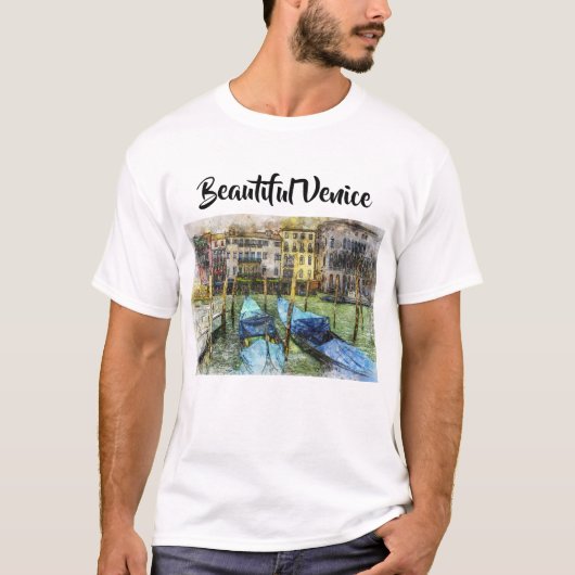 Colorful Venice Gondolas Painting T-shirt (Voorkant)