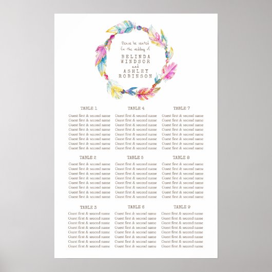 Colorful vether waterverf trouwtafel plan poster (Voorkant)