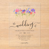 Colorful Vibrant Bold Boho Wildflower Wedding Acryl Uitnodigingen (Voorkant)