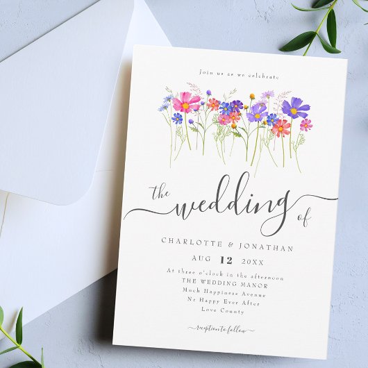 Colorful Vibrant Bold Wildflowers Wedding Kaart