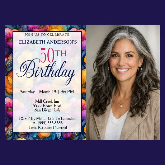 Colorful Vibrant Poppy Flower 50th Birthday Photo Kaart