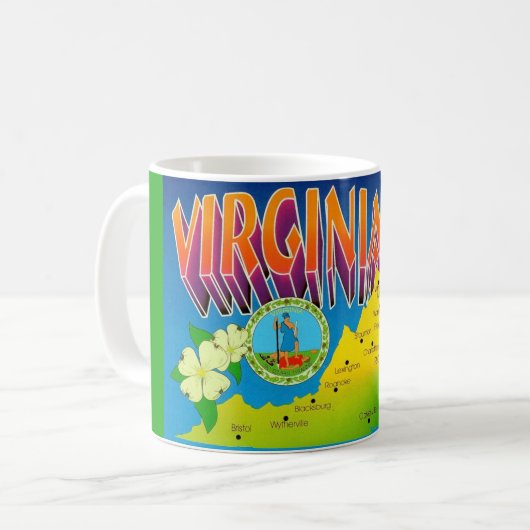 Colorful Vibrant  Virginia Map Mug Koffiemok (Voorkant links)