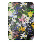 Colorful Victoriaans Iris Flowers op Black Pattern Badmat (Voorkant Verticaal)