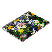 Colorful Victoriaans Iris Flowers op Black Pattern Notitieboek (Linkerzijde)