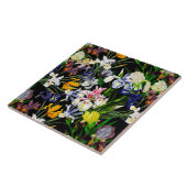 Colorful Victoriaans Iris Flowers op Black Pattern Tegeltje (Zijkant)