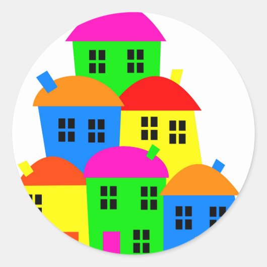 Colorful Village Ronde Sticker (Voorkant)