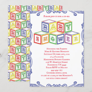 Colorful Vintage Blocks Baby shower Kaart
