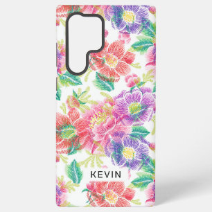 Colorful Vintage Flowers Pattern Monogram Samsung Galaxy Hoesje