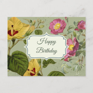 Colorful Vintage Garden Flowers Happy Birthday Briefkaart