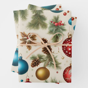 Colorful Vintage-kerstversieringen Inpakpapier Vel