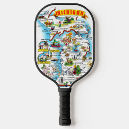 Colorful Vintage Michigan Map Pickleball Paddle