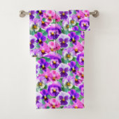 Colorful Violets Pansy Flower Pattern Bad Handdoek (Insitu)