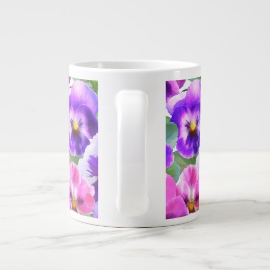 Colorful Violets Pansy Flower Pattern Grote Koffiekop (Achterkant)